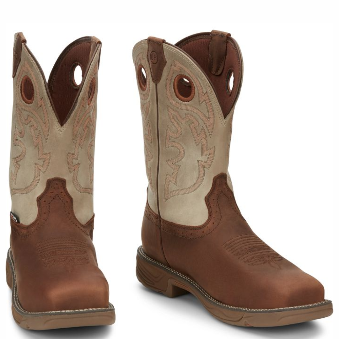 Justin Men's Rush 11" Rust Tan Waterproof Square Nano Comp Toe Work Boot WK4338