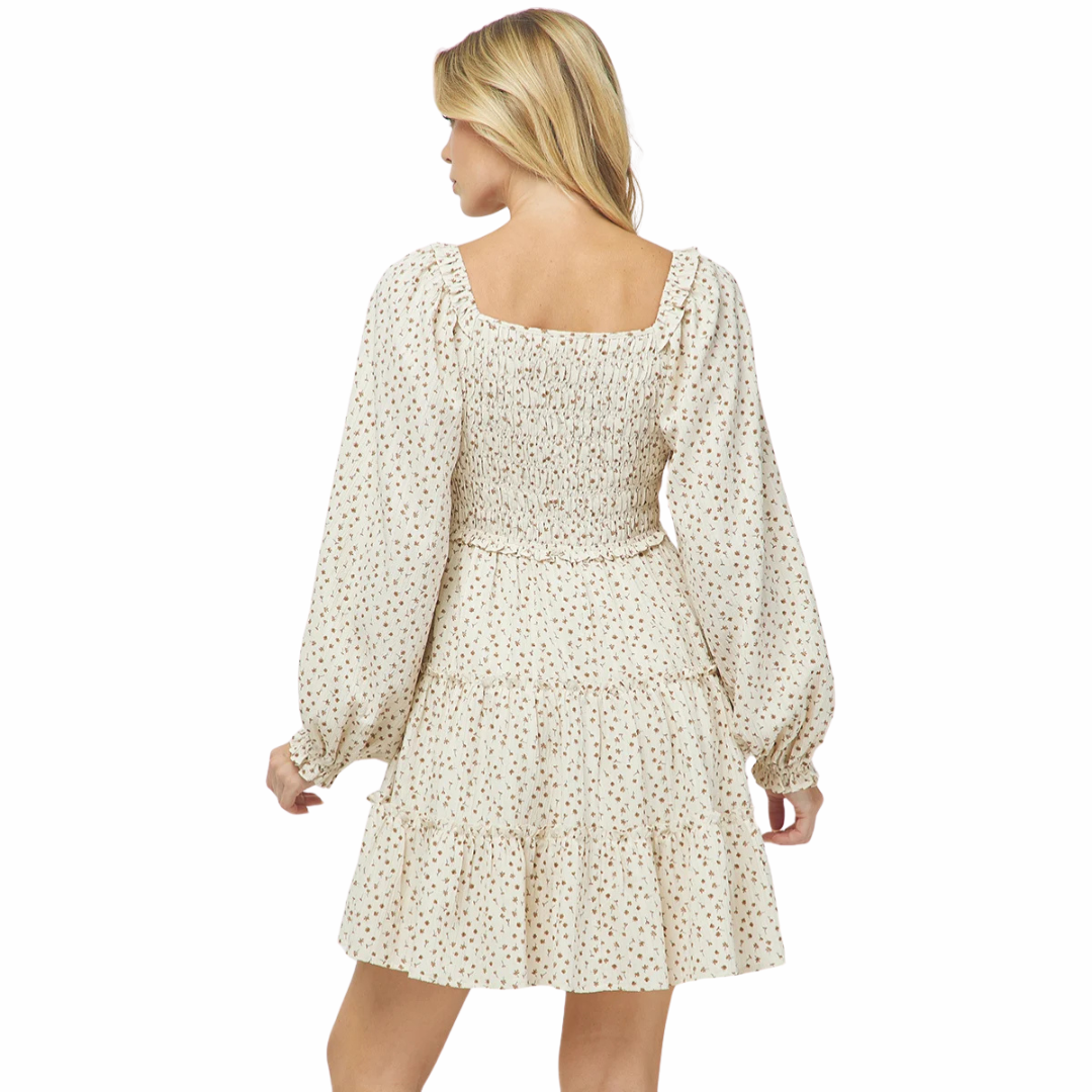 Yura Clothing Ladies Ditsy Floral Cream Tiered Mini Dress YD1528KJ01-CREAM