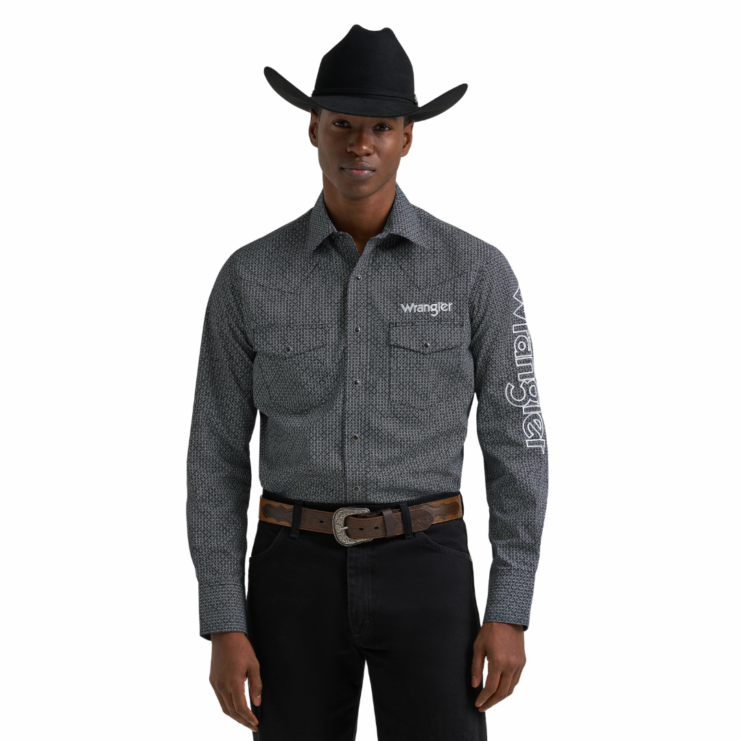Wrangler Men's Black Printed Logo Snap Button Shirt 112385929