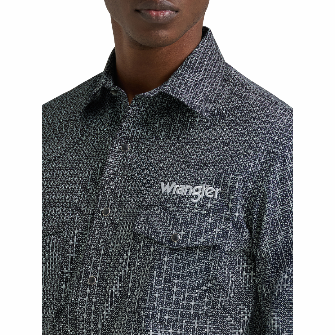 Wrangler Men's Black Printed Logo Snap Button Shirt 112385929