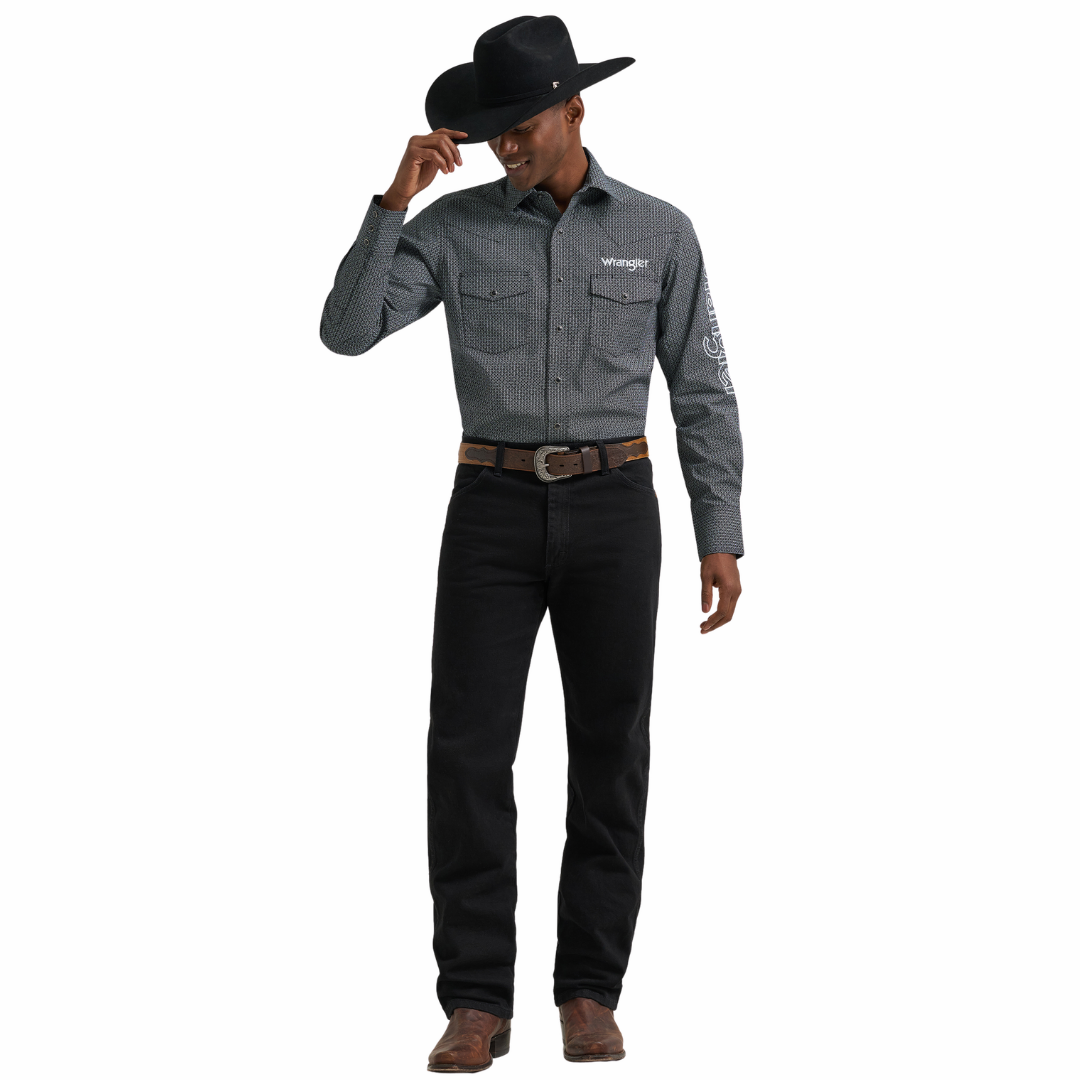 Wrangler Men's Black Printed Logo Snap Button Shirt 112385929