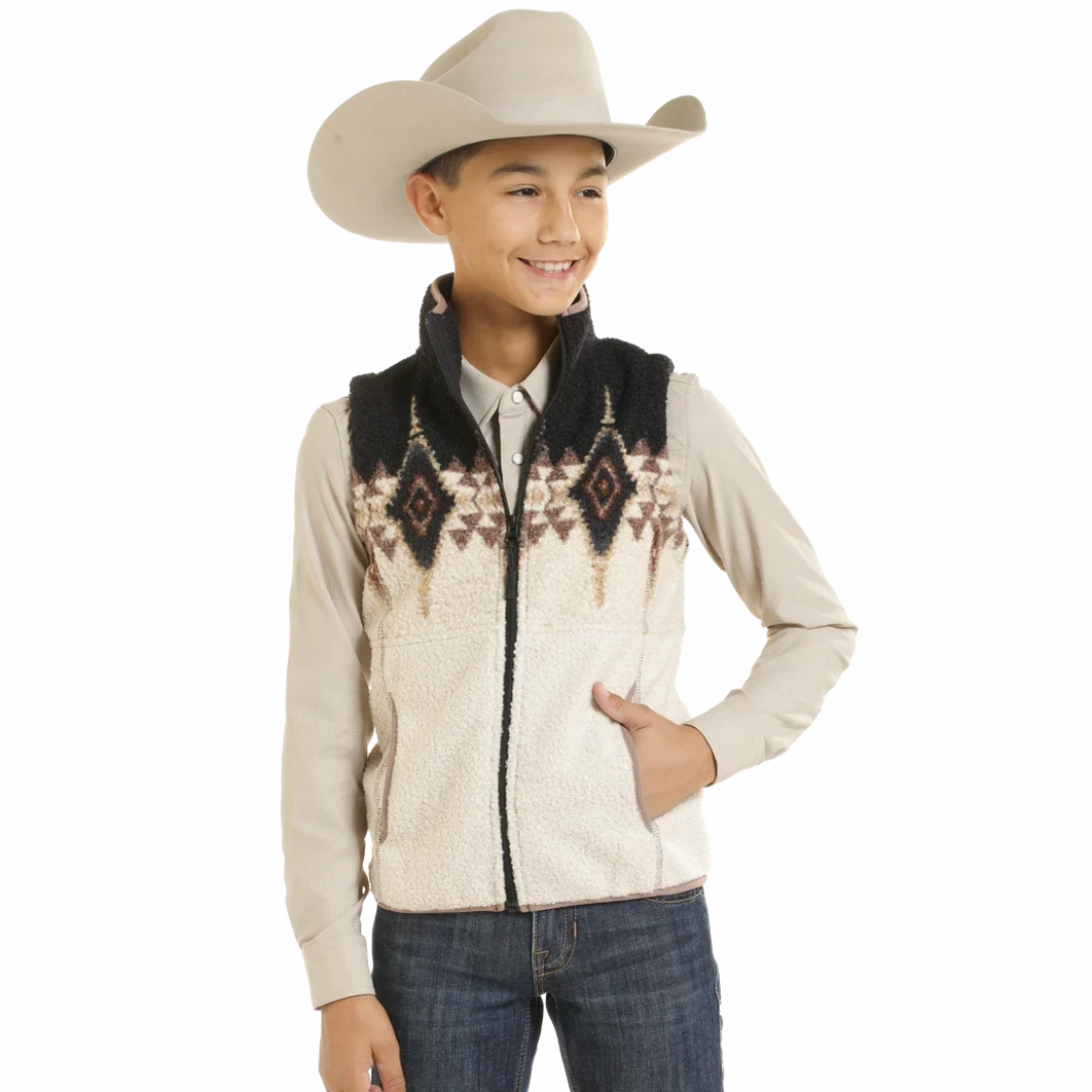 Powder River Outfitters Youth Boy's Sierra Black Border Print Vest DB98C09253