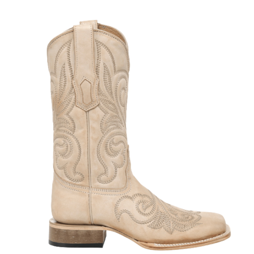 Circle G Ladies Bone Curved Embroidery Pattern Wide Square Toe Boot L6466