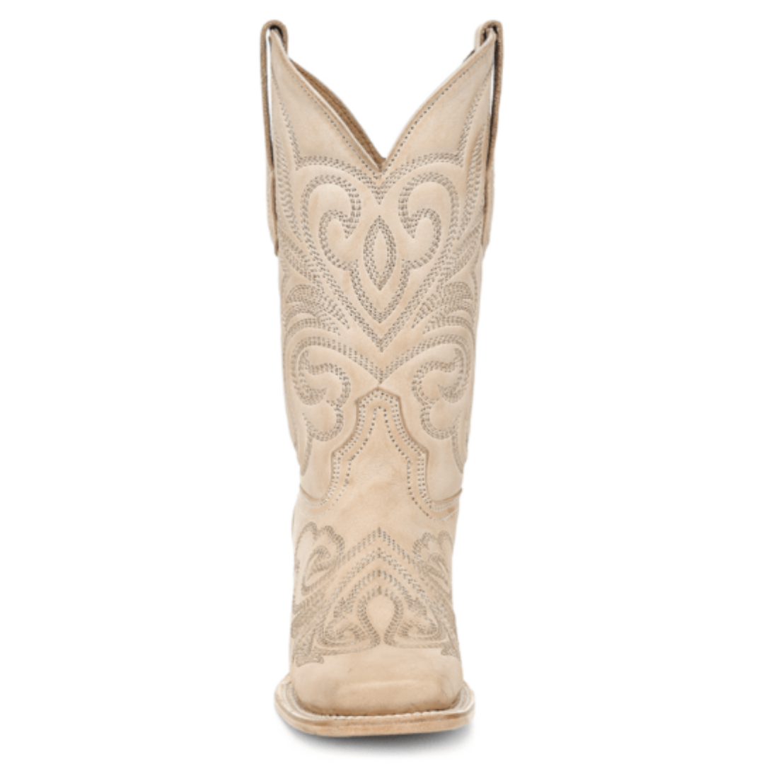 Circle G Ladies Bone Curved Embroidery Pattern Wide Square Toe Boot L6466