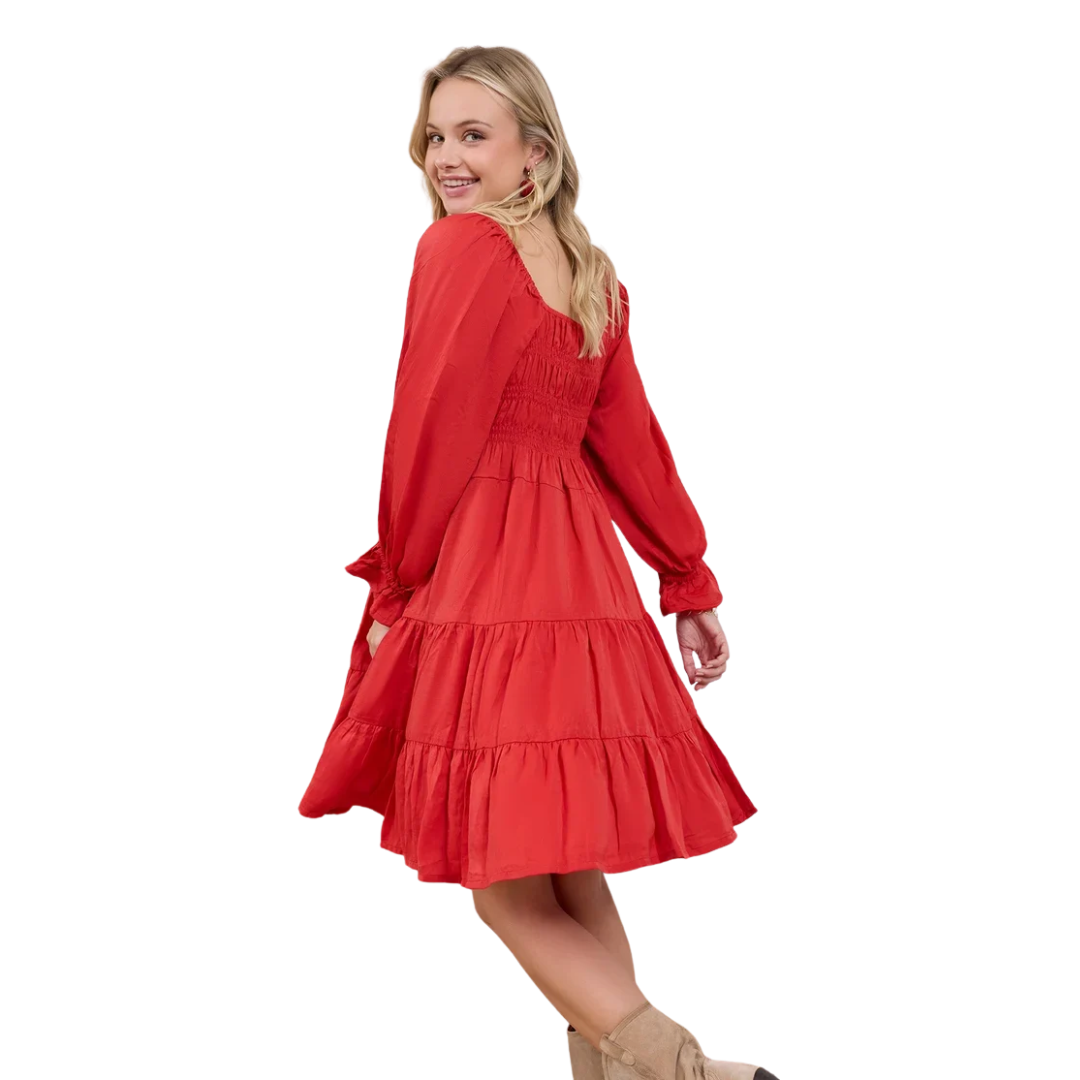 Myra Ladies Daisywood Ruffle Smocking Red Mini Dress BWE-12529-D-A