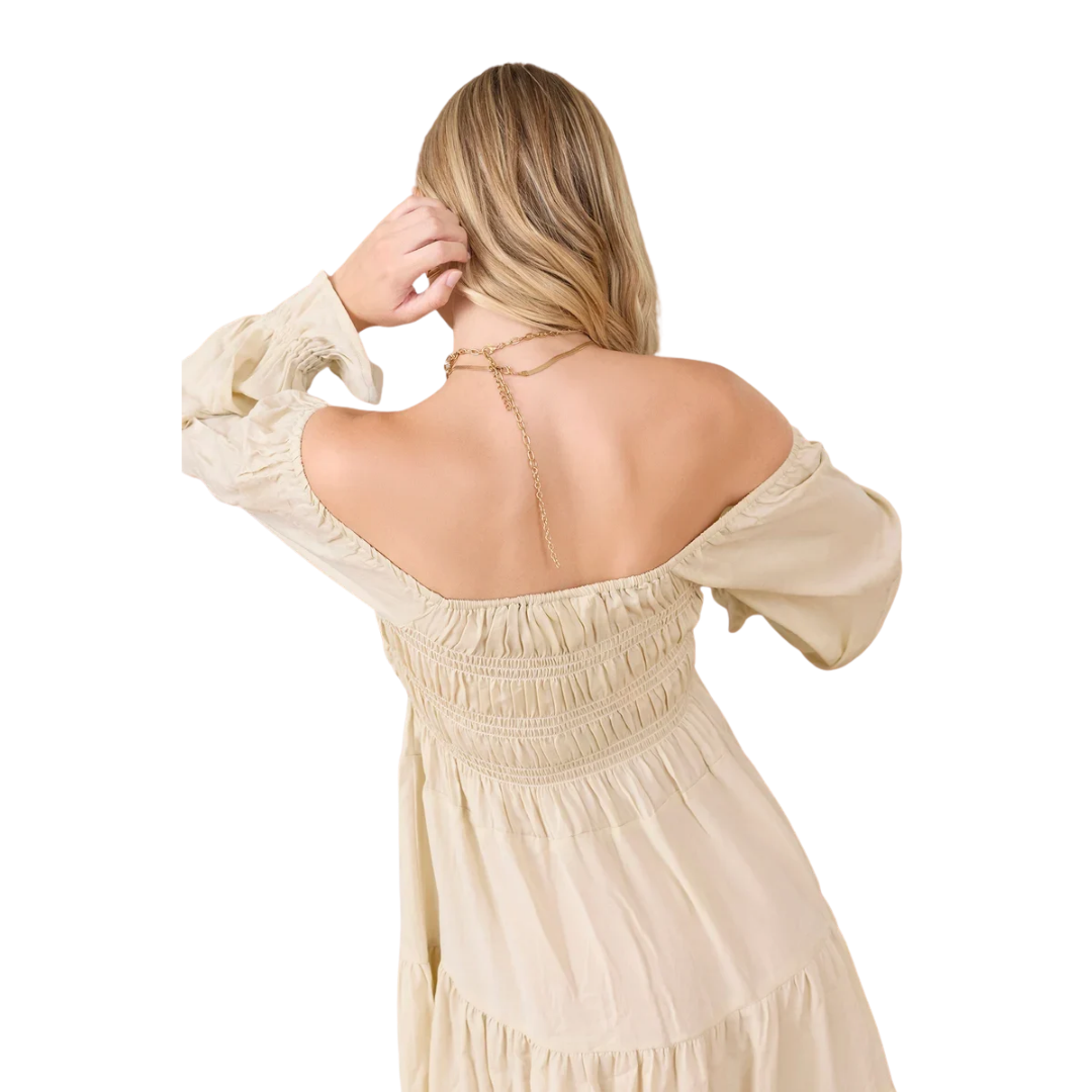 Myra Ladies Daisywood Ruffle Smocking Oatmeal Mini Dress BWE-12529-D-B