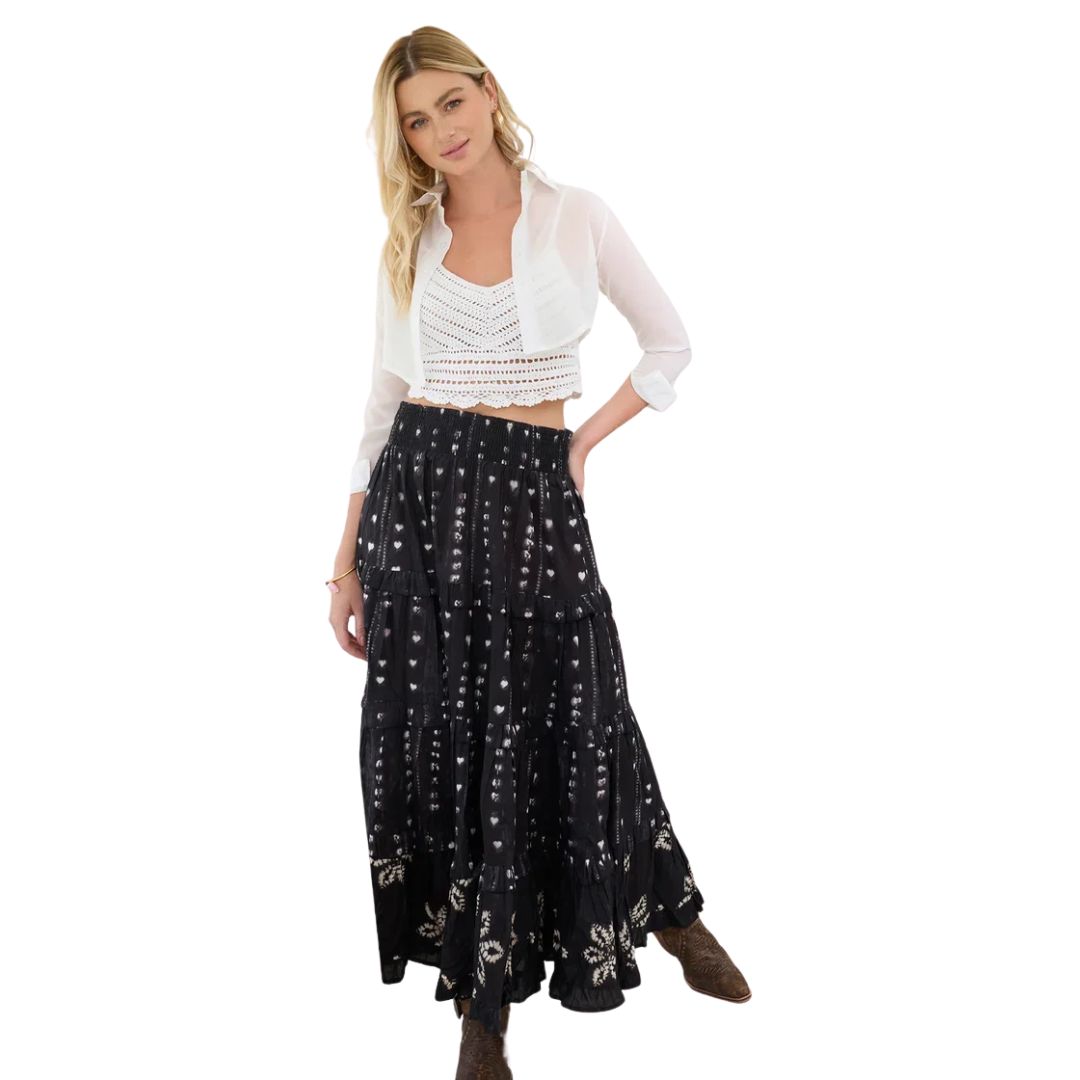 Myra Ladies Clover Noir Ink Black Cotton Maxi Skirt BWE-12530-SK