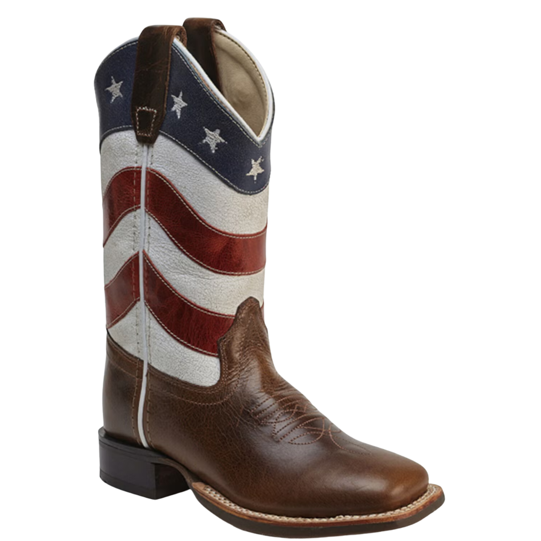 Old West by Jama Youth's American Flag Leather Western Boot BSY2015
