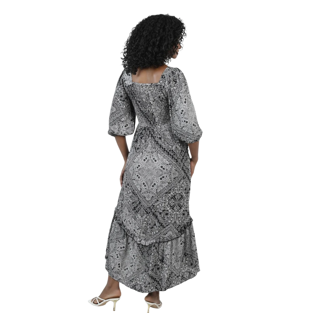 Angie Ladies Black Bandana Print Twist Front Maxi Dress C4A42-AA10