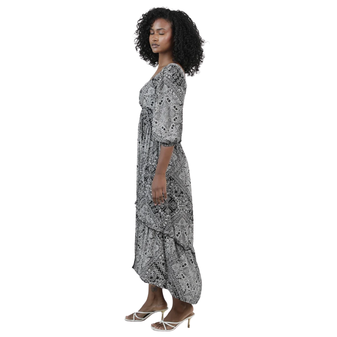Angie Ladies Black Bandana Print Twist Front Maxi Dress C4A42-AA10