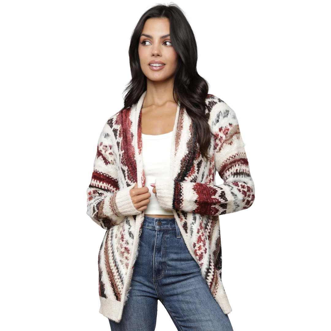 Angie Ladies Gem Multi Color Print Fuzzy Cardigan XHT06-ASIS