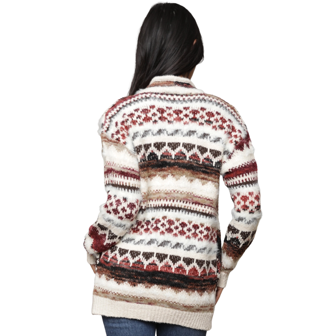 Angie Ladies Gem Multi Color Print Fuzzy Cardigan XHT06-ASIS