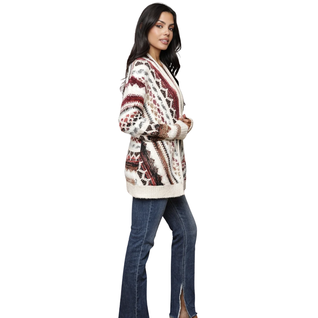 Angie Ladies Gem Multi Color Print Fuzzy Cardigan XHT06-ASIS