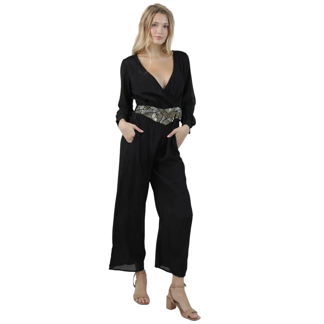 Angie Ladies Black Beaded Waist Band Jumpsuit Q5N53-ASIS