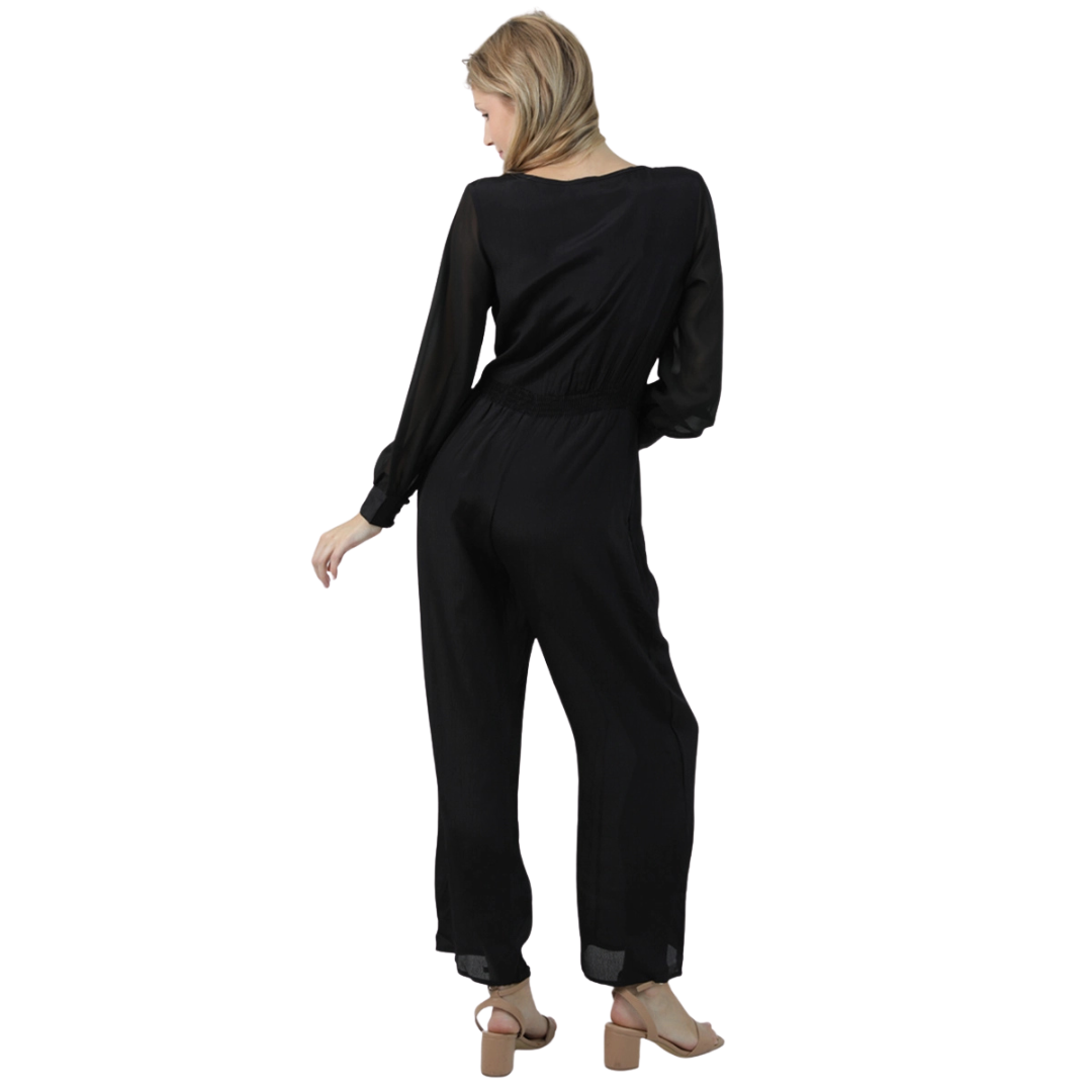 Angie Ladies Black Beaded Waist Band Jumpsuit Q5N53-ASIS