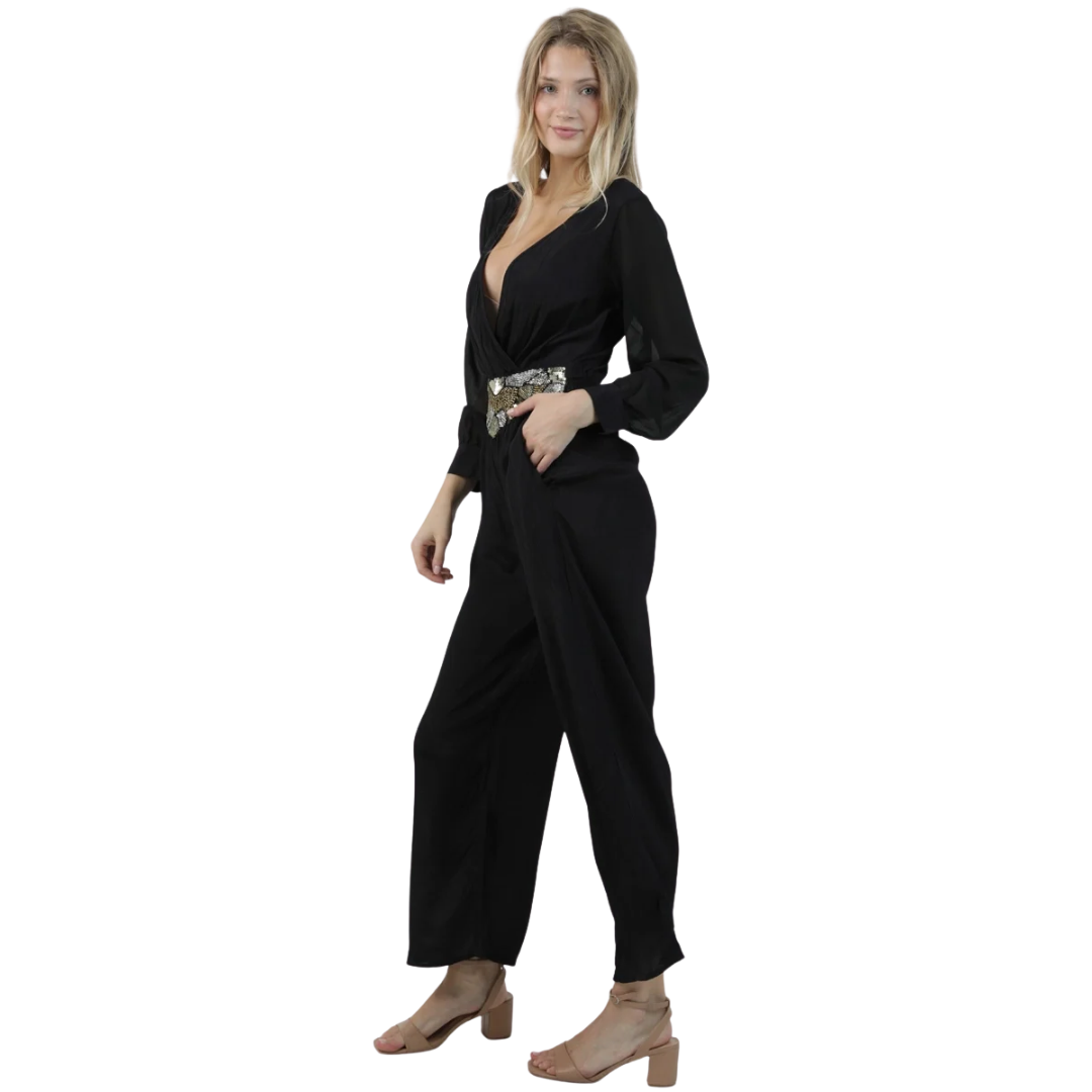 Angie Ladies Black Beaded Waist Band Jumpsuit Q5N53-ASIS