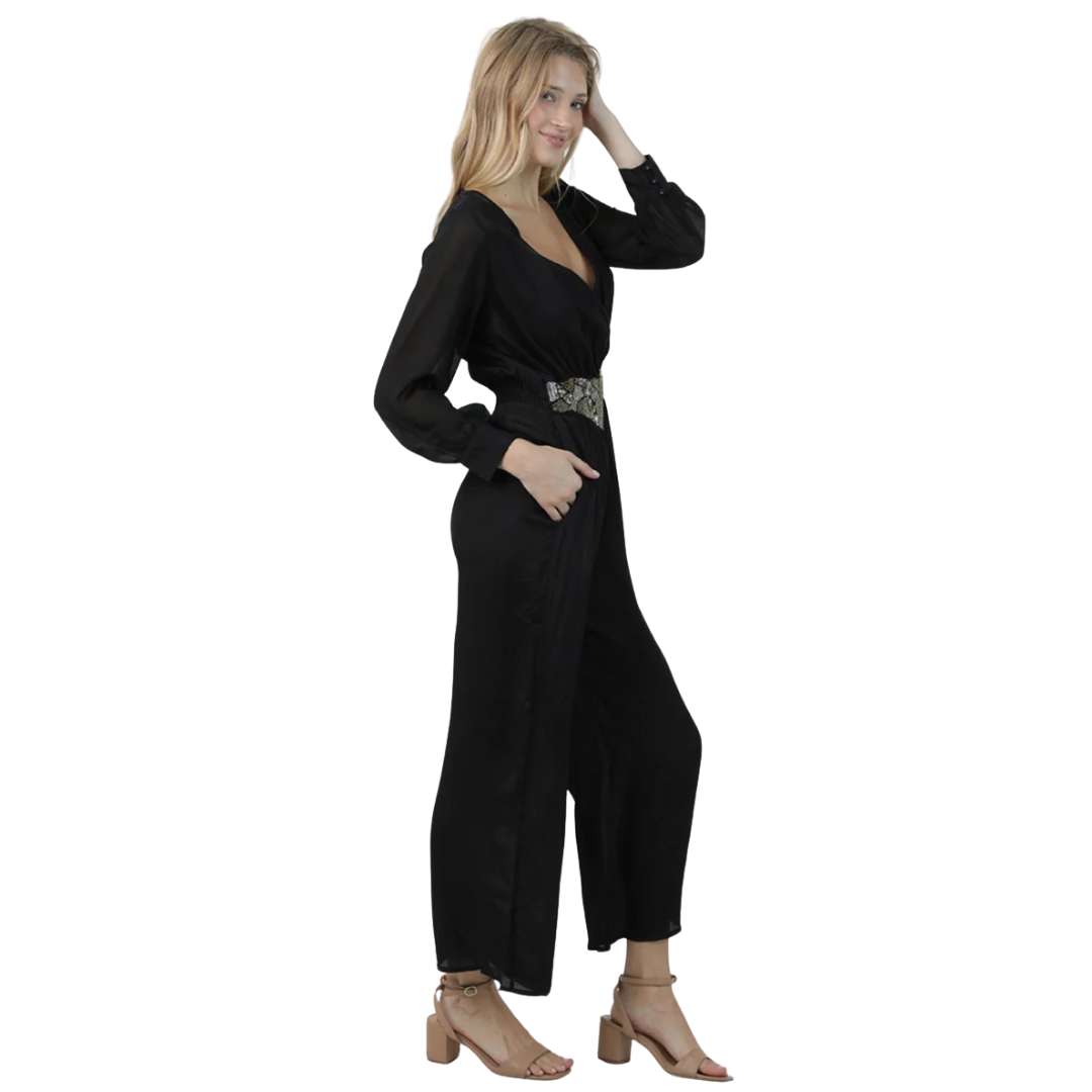Angie Ladies Black Beaded Waist Band Jumpsuit Q5N53-ASIS