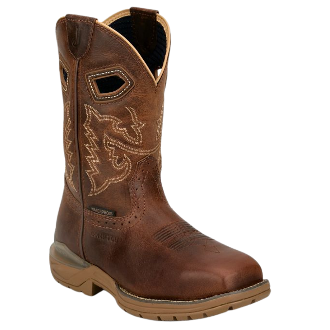 Workman's Comp Pay Justin Men's OilPatch Tan Waterproof Nano Comp Toe Work Boot WR4149