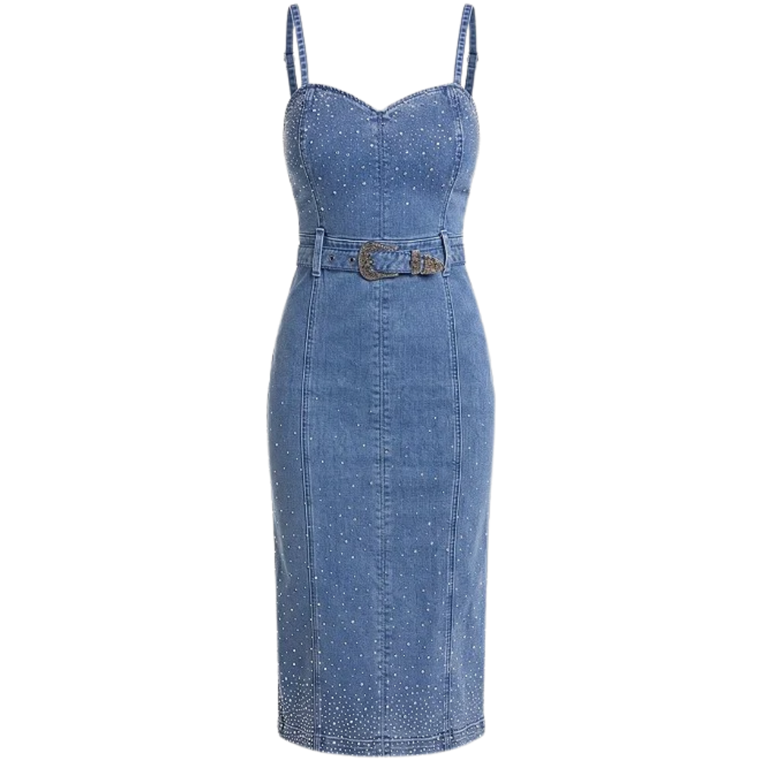 Rock & Roll Denim Ladies Blue Crystal Rhinestone Studded Dress BWD0D10381