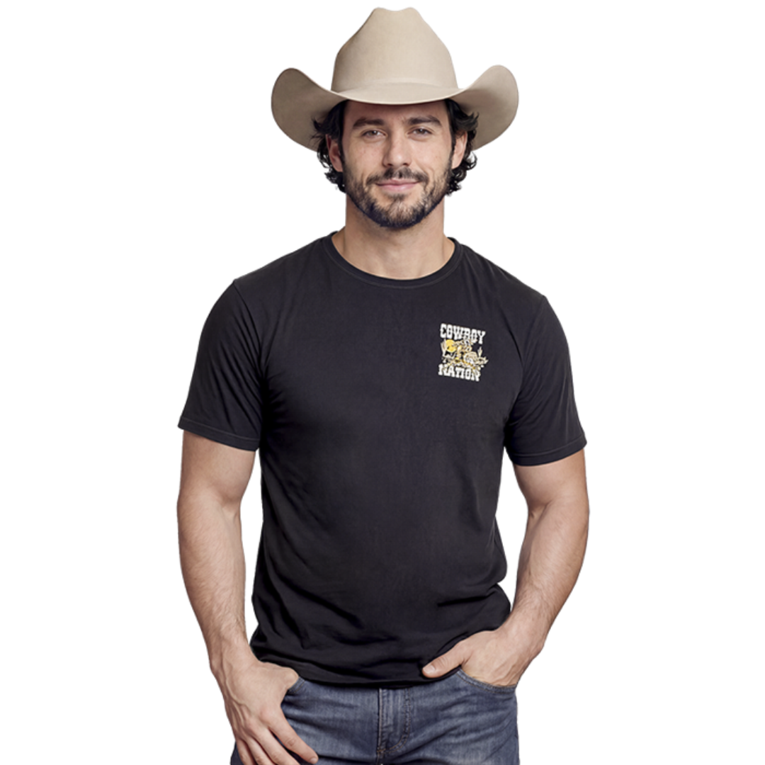 Rock & Roll Denim Mens Black Cowboy Nation Graphic T-Shirt BU21T10312