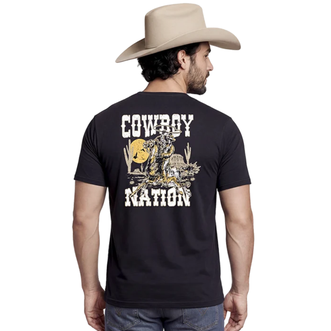 Rock & Roll Denim Mens Black Cowboy Nation Graphic T-Shirt BU21T10312