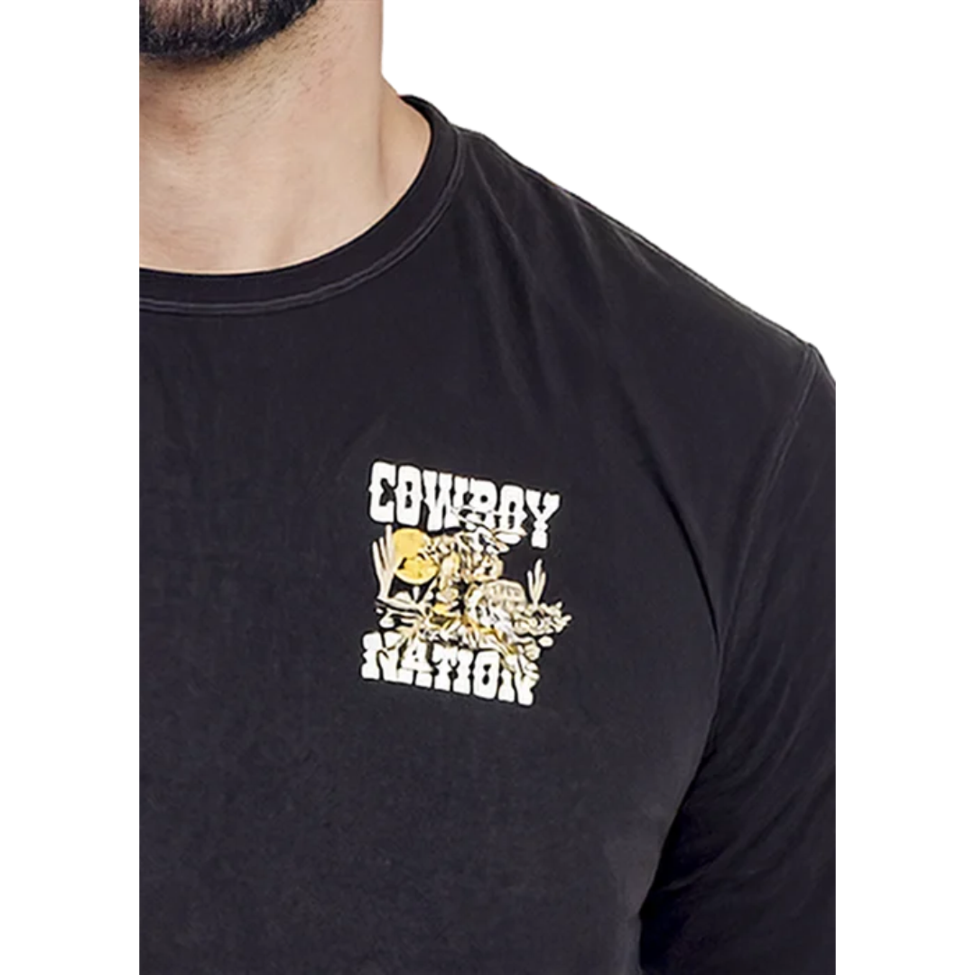 Rock & Roll Denim Mens Black Cowboy Nation Graphic T-Shirt BU21T10312