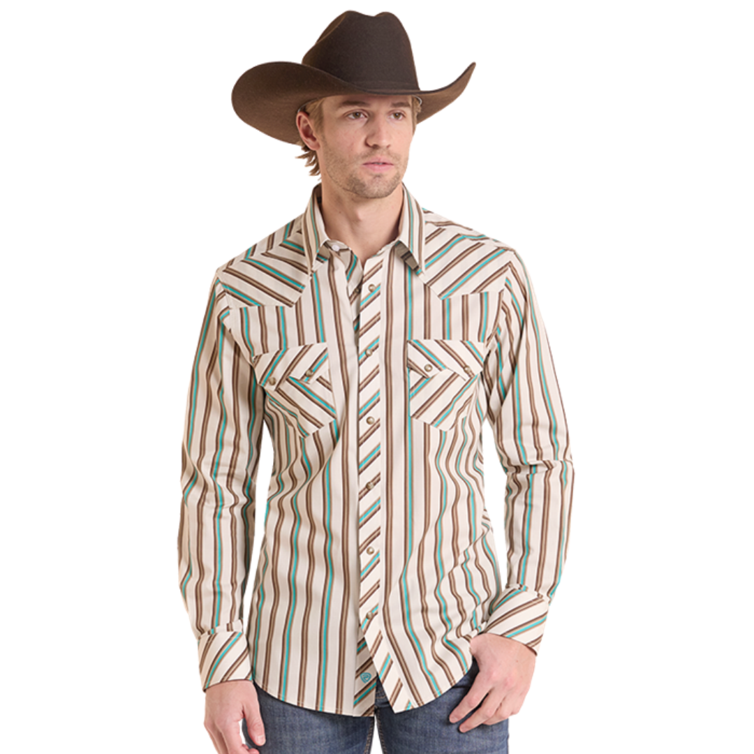 Rock & Roll Denim Mens Teal Striped Button Down BMN2S10109