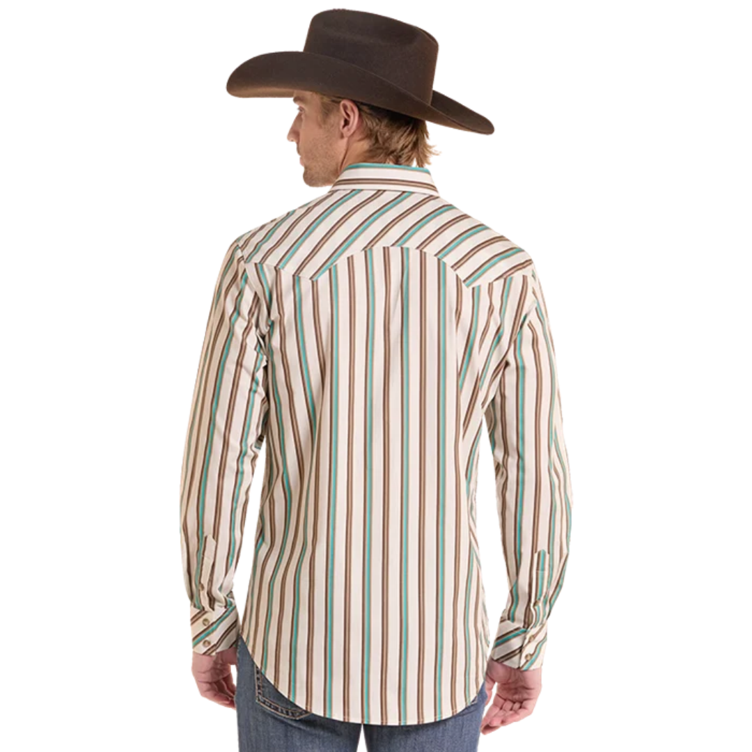 Rock & Roll Denim Mens Teal Striped Button Down BMN2S10109