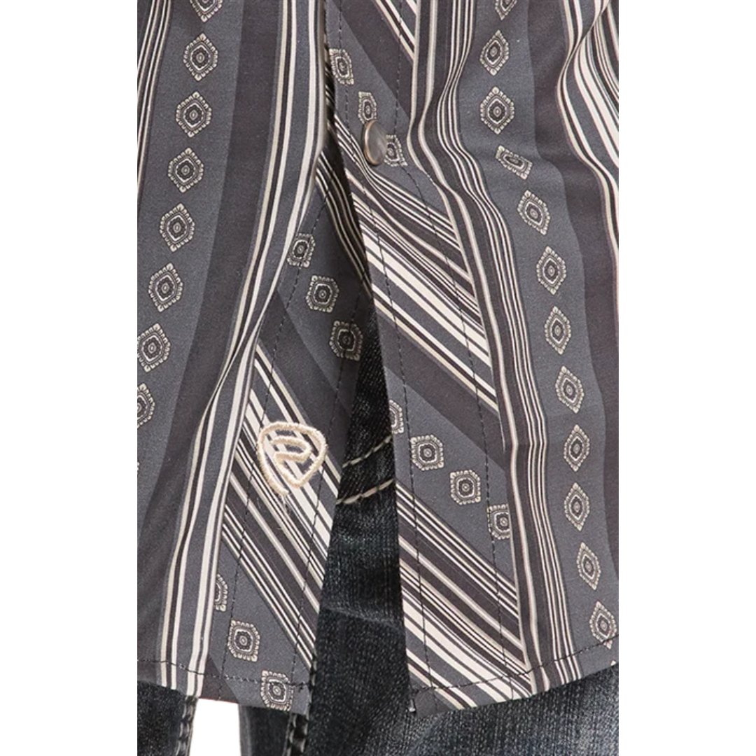 Rock & Roll Denim Boys Medallion Grey Striped Button Down BBN2S10118