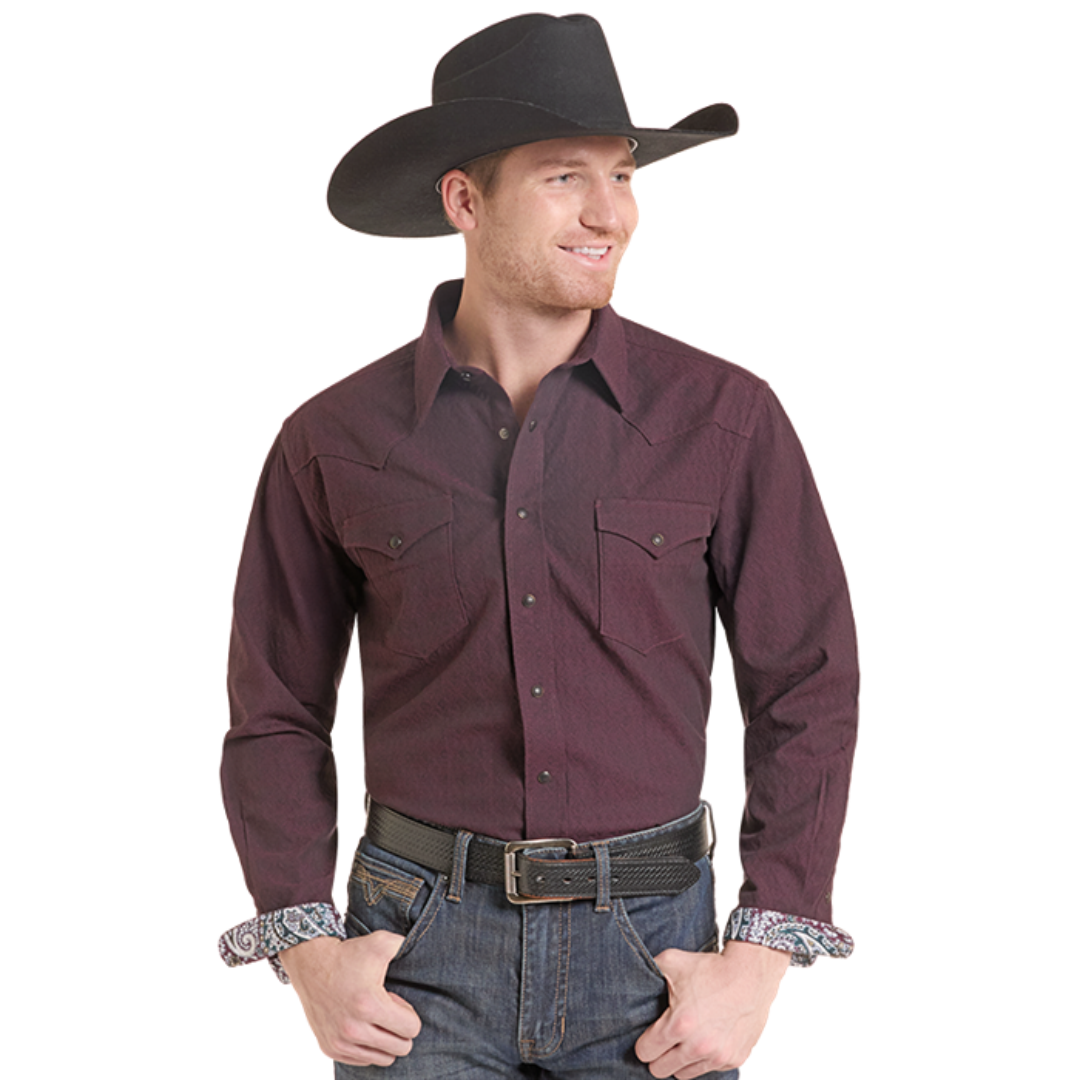 Rock & Roll Denim Men's Solid Jacquard Pomegranate Button Down RMN2S10025