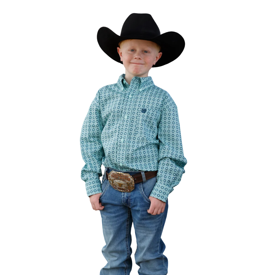 Cinch Boys Youth Blue Printed Button Down MTW7060431