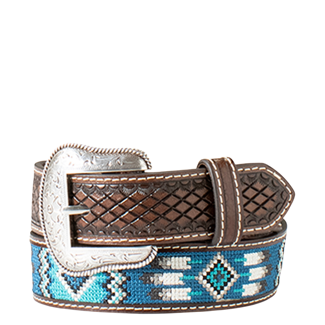 Ariat Boy's Diamond Embroidered Brown & Blue Western Belt A1307602