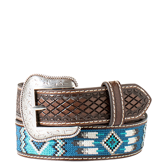 Ariat Boy's Diamond Embroidered Brown & Blue Western Belt A1307602