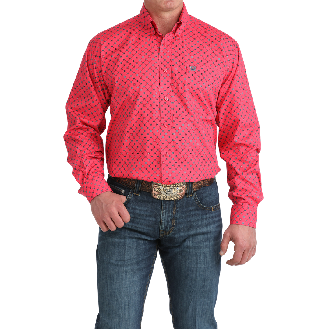 Cinch Men's Pink Geometric Print Button Down Shirt MTW1106046