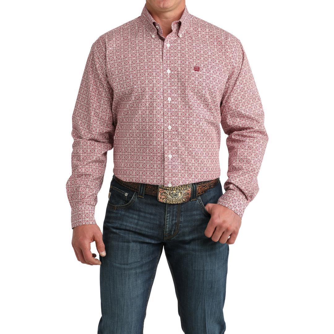 Cinch Men's Red Geometric Printed Button Down Shirt MTW1106052