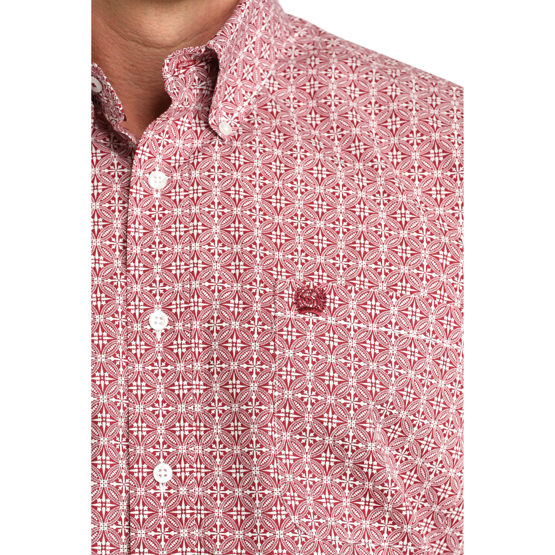 Cinch Men's Red Geometric Printed Button Down Shirt MTW1106052