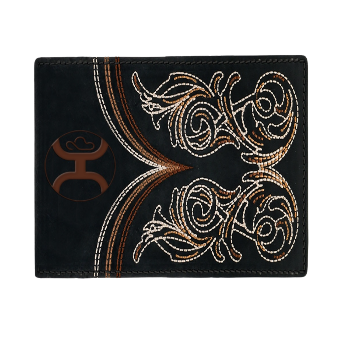 Hooey Men's "Ranger" Embroidered Black Leather Bifold Wallet HBF016-BK