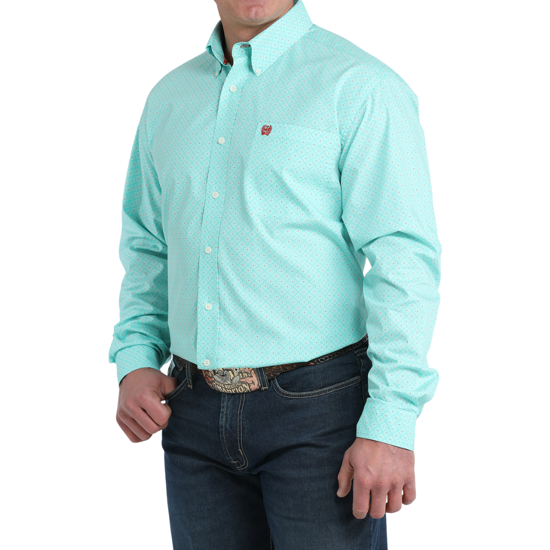 Cinch Men's Blue Geometric Button Down Dress Shirt MTW1106037