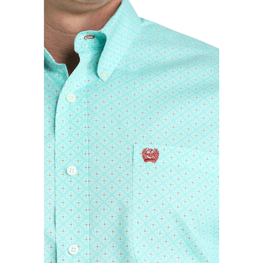 Cinch Men's Blue Geometric Button Down Dress Shirt MTW1106037