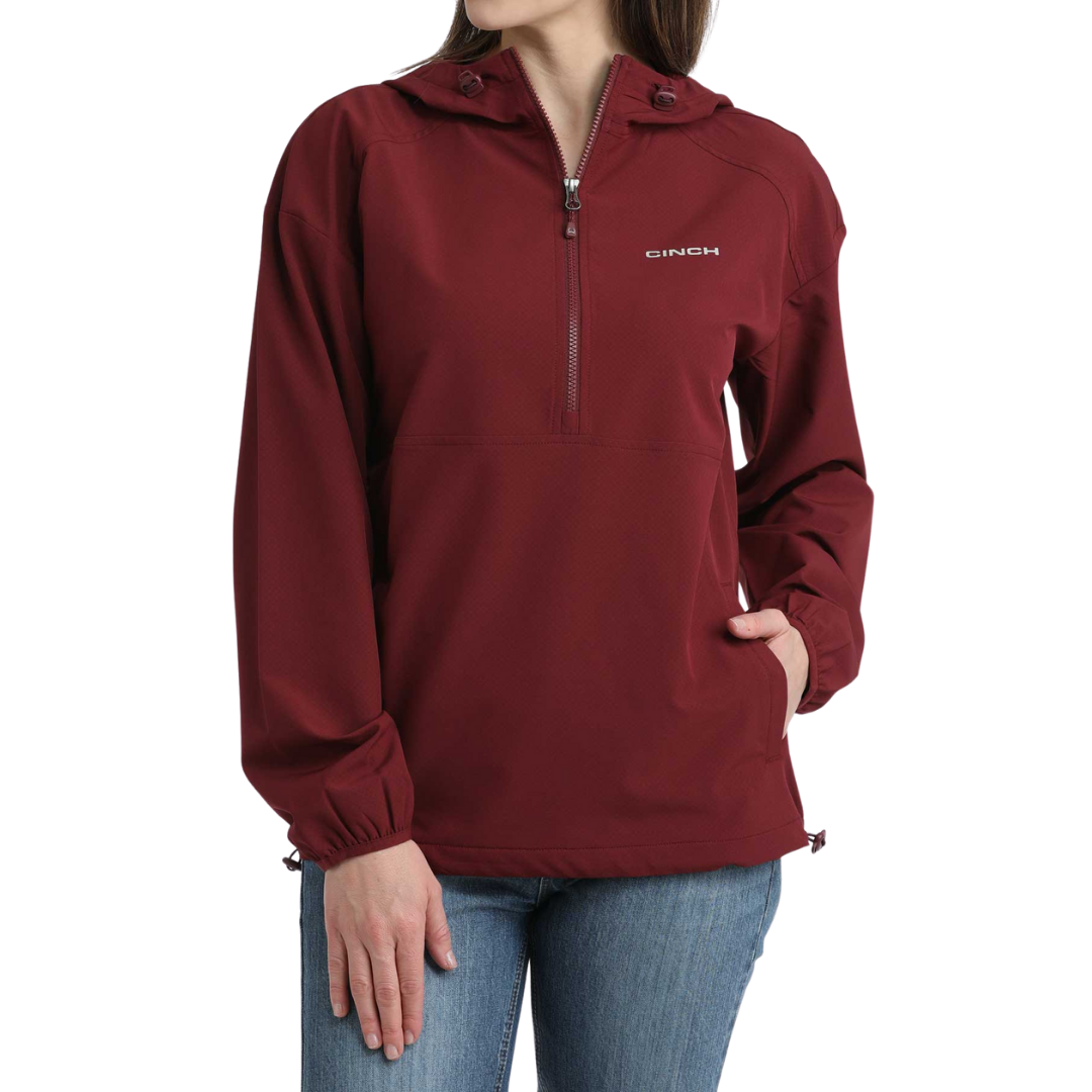 Cinch Ladies Burgundy Red 1/2 Zip Windbreaker Pullover MAK9813001