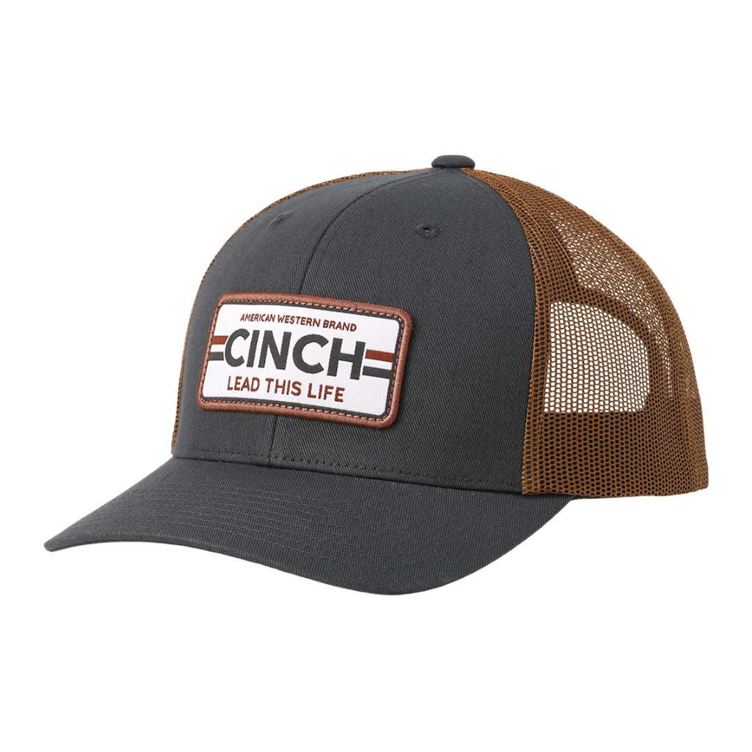 Cinch Men's Charcoal & Brown Logo Patch Trucker Cap MCC0660652
