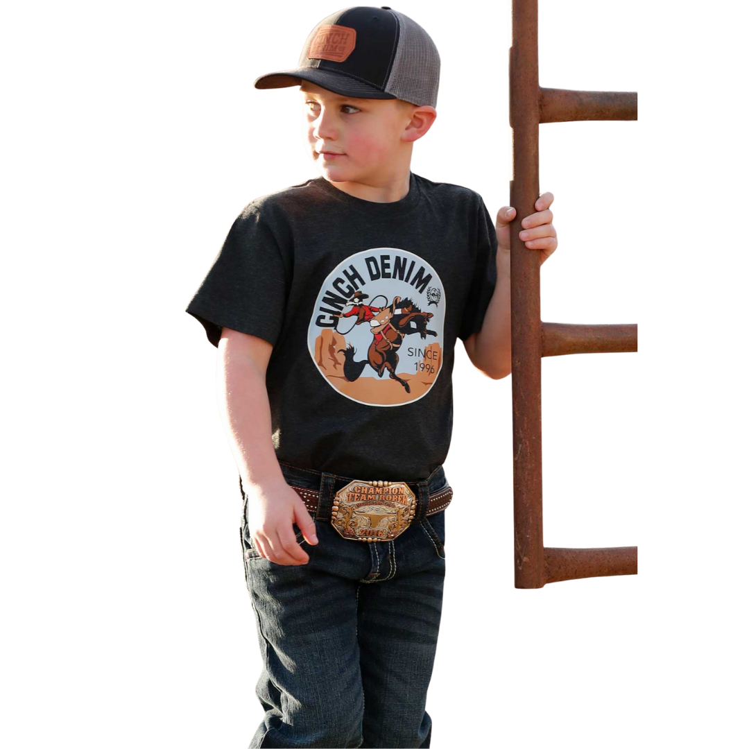 Cinch Youth Boy's Charcoal Circle Logo Graphic T-Shirt MTT7670175