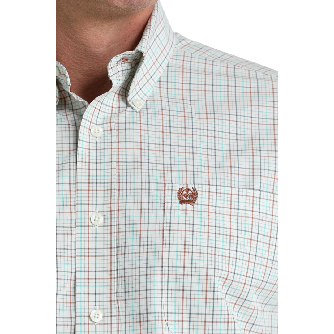 Cinch Men's Cream Plaid Print Button Down Shirt MTW1106035