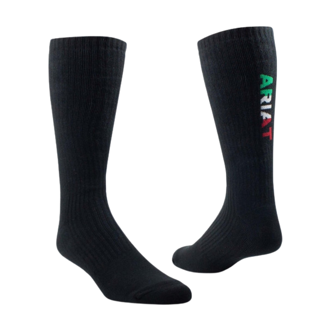 Ariat Premium Ringspun Cotton Mexico Black Mid Calf 3-Pair Work Socks AR2294-003