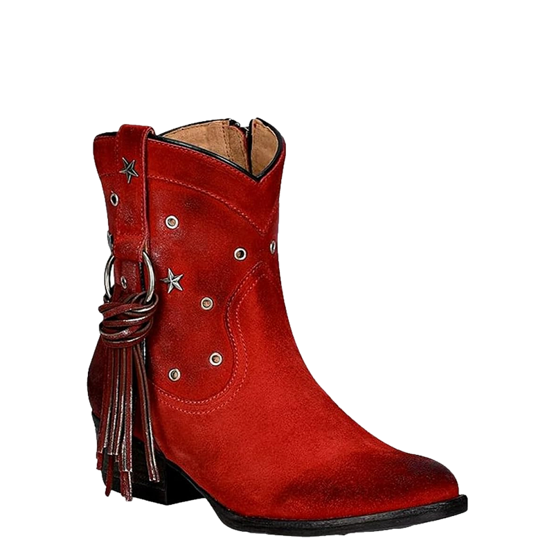Circle G By Corral® Ladies Fringe & Studs Round Toe Red Booties Q0218