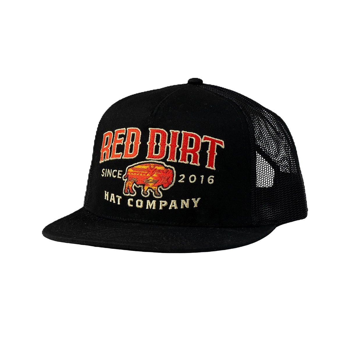 Red Dirt Sunset Buffalo Graphic Black Trucker Cap RDHC-434