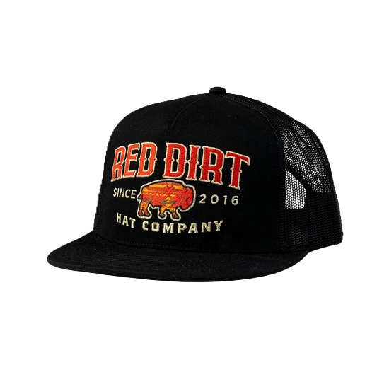 Red Dirt Sunset Buffalo Graphic Black Trucker Cap RDHC-434