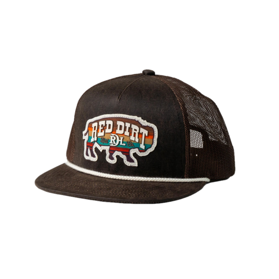 Red Dirt Hat Co. Rustic Bison Graphic Leathered Brown Trucker Cap RDHC-455