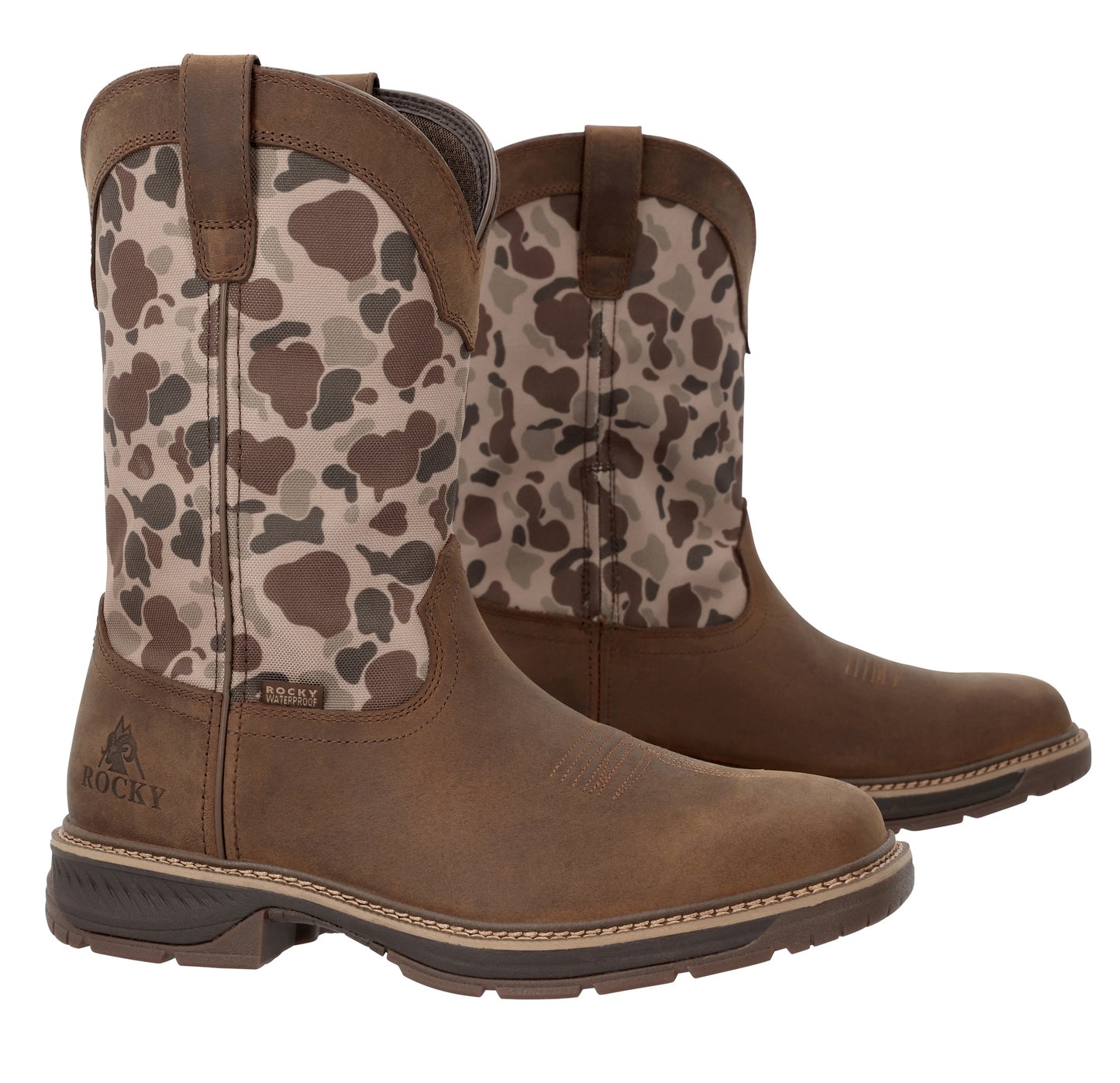 Rocky Men's Ride LTE 11" Dark Brown & Duck Camo Waterproof Western Boot RKW0486