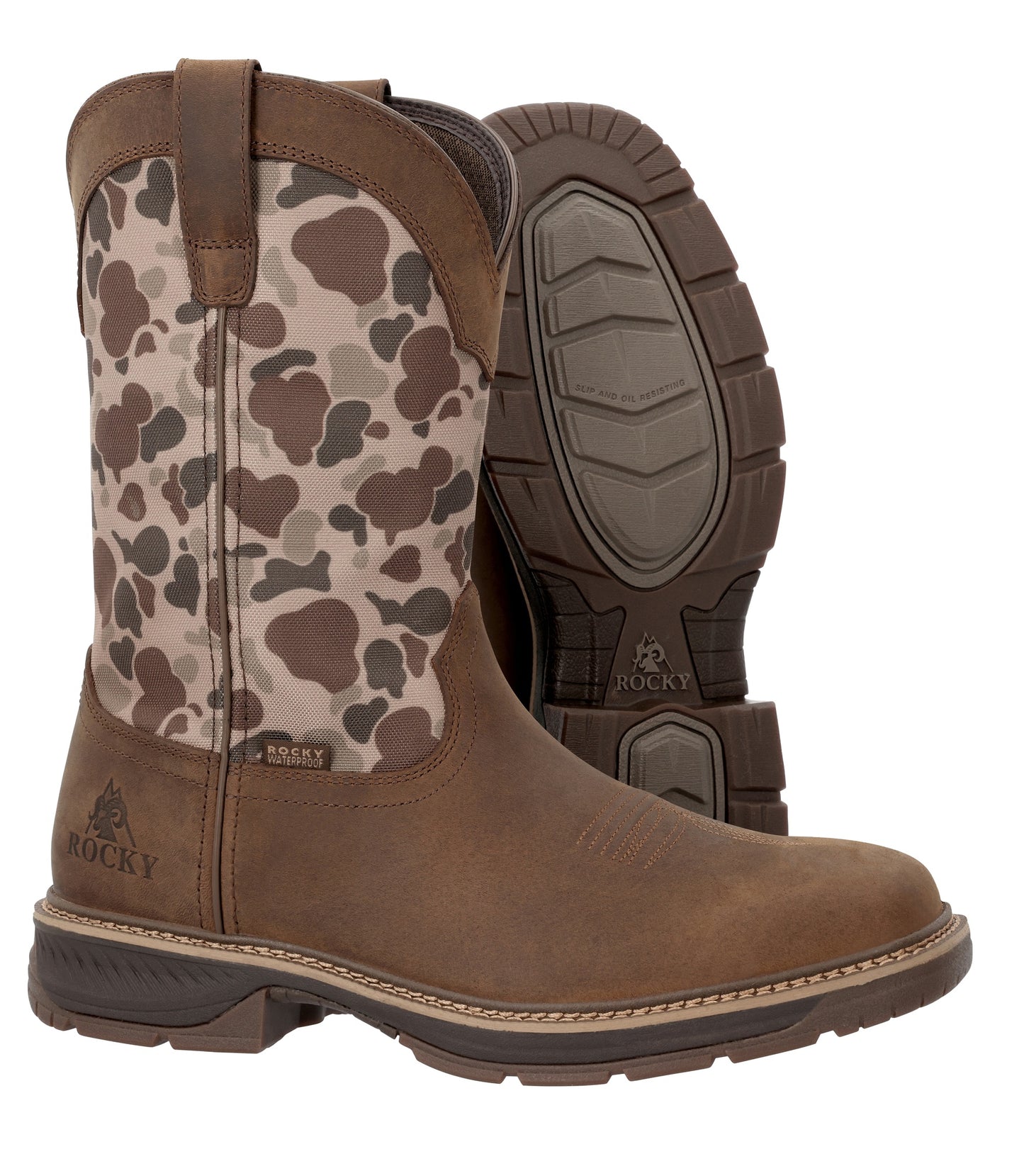 Rocky Men's Ride LTE 11" Dark Brown & Duck Camo Waterproof Western Boot RKW0486